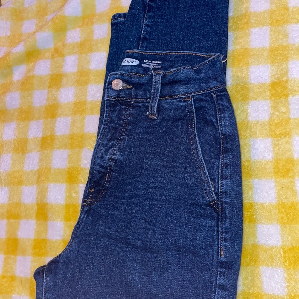 old navy sky hi straight extra high jeans jeans